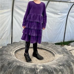 Hanna Andersson Tiered Purple Velvet Dress